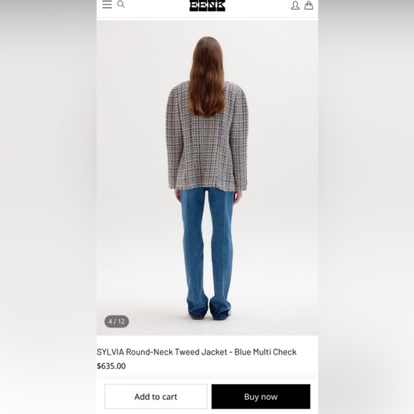 EENK SYLVIA Round-Neck Tweed Jacket - Blue Multi Check - Picture 2 of 3